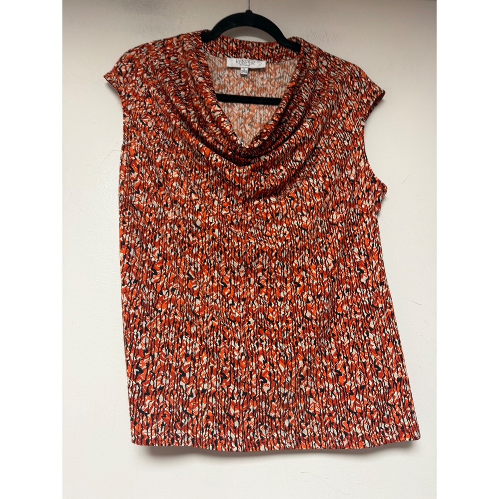Kasper Separates Sleeveless Top Womens Large Orange Black Cowl Neck Geometric EX